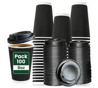 ECONX 100 X 8oz Disposable Coffee Cups with Lids Black - Durable, Strong, Leakproof Triple Wall Takeaway Coffee Cups with Lids Insulated Paper Cups for Hot & Cold Drinks, Coffee, Tea, Hot Beverage