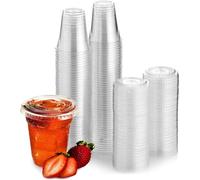 ECONX 100 x 8oz Smoothie Cups with Flat Lids Strong Clear Plastic Cups | Size: 500 Piece ECONX Clear 500 Piece