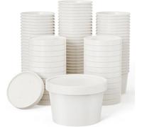 Econx 100 X 8Oz White Disposable Soup Bowls With Lids Paper Cups Ice Cream Dessert And Deli Takeaway Tubs Containers