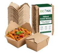 ECONX 100 X No.1 Kraft Food Takeaway Boxes 750ml (26oz) Leak-Proof Design