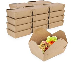 ECONX 100 X No.3 Kraft Food Takeaway Snack Box 2000ml (70oz) - Leak-Proof, Durable - Food Container Boxes Lunch Meal Noodles Salad Rice Pasta Perfect For Takeout, Meal Prep, BBQ, Restaurants