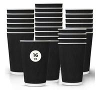 ECONX 100 X Takeaway Coffee Cups 16oz | Strong 3-PLY Leak-Proof Disposable Insulated Triple Wall Ripple Paper Coffee Cups Black for Coffee, Tea, hot Beverages Perfect for Cafes, Offices, and Events