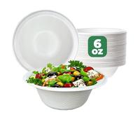 ECONX 100Pcs Biodegradable Bagasse Bowls 6oz White Sugarcane Disposable Bowl 180ml for Picnic Catering BBQ and Parties Compostable Soup Dessert Bowls for Parties Events and Everyday Use
