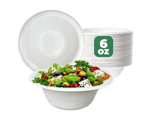 ECONX 100Pcs Biodegradable Bagasse Bowls 6oz White Sugarcane Disposable Bowl 180ml for Picnic Catering BBQ and Parties Compostable Soup Dessert Bowls for Parties Events and Everyday Use