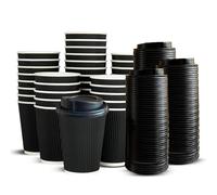 ECONX 12oz Disposable Black Coffee Cups With Lids Triple Wall Paper Cups | Size: 100 Pieces ECONX Black 100 Pieces
