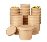 Econx 12Oz Disposable Paper Soup Cups Food Containers With Lids Paper Bowl Brown Kraft Takeaway Tubs X 50Pk