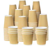 ECONX 500 X 12oz Takeaway Coffee Cups - Strong 3-PLY Disposable Kraft Paper Cups - Triple Walled Leak-Proof, Recyclable Insulated Brown Ripple Drinking Cups for Hot Drinks Coffee, Tea, Beverages