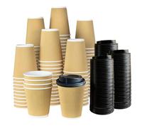 ECONX 12oz Takeaway Coffee Cups with Lids Triple Walled Disposable Coffee Cups with Lids Black Insulated Brown Ripple Cups for Hot and Cold Drinks Paper Coffee Cups for Coffee Tea 100 Pcs
