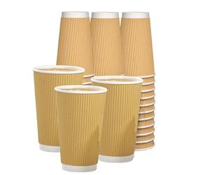 ECONX 16oz Disposable Coffee Cups - Pack of 50 Brown 3-PLY Takeaway Paper Cups for Hot & Cold Drinks - Kraft Ripple Triple Walled Disposable Paper Cups Leak-Proof Durable for Tea, Coffee & Beverages