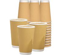 ECONX 16oz Disposable Paper Coffee Cups Takeaway Kraft Ripple Paper Cups in Brown | Size: 100 Pieces ECONX Brown 100 Pieces