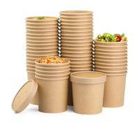 Econx 16Oz Disposable Paper Soup Cups Food Containers With Lids Paper Bowl Brown Kraft Takeaway Tubs X 50Pk