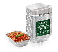 Econx 16Oz No.2 Aluminium Foil Food Container With Lids Takeaway Food Storage Boxes Pack Of 500