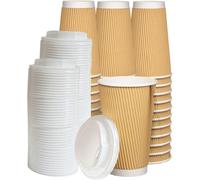 Econx 16Oz Takeaway Coffee Cups With White Lids Triple Walled Insulated Disposable Ripple Coffee Cups (Pack Of 50)