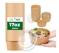 ECONX 17oz 500ml Kraft Salad Paper Bowls with Lids 100 Pcs Disposable Takeaway Bowls Salad Food Container for Hot Cold Food Leakproof Soup Containers for Business, Restaurant