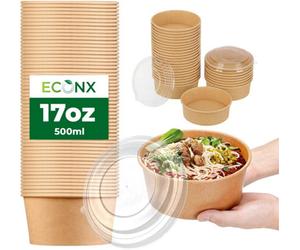 Econx 17Oz 500Ml Kraft Salad Paper Bowls With Lids 50 Pcs Disposable Takeaway Bowls Soup Salad Food Container