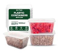 ECONX 200 X 1000ml Plastic Food Containers With Airtight Lids Clear - Microwaveable Food Containers - Reusable Meal Prep Boxes - Microwave-Safe and Freezer-Friendly Ideal For Takeaways & Restaurants