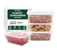 ECONX 200 X 750ml Plastic Food Containers With Airtight Lids Clear Takeaway Food Boxes With Lids Meal Prep Microwave Food Storage Containers Meal Prep Boxes Microwave-Safe and Freezer-Friendly