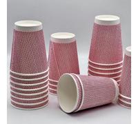 Econx 200 X 8Oz / 230Ml Disposable Coffee Cups Leak Proof Triple Layered Takeaway Paper Cups For Hot And Cold Drinks (Pink Checks)