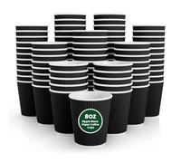ECONX 200 X 8oz Black Disposable Ripple Wall Coffee Cups - 3 Ply Leakproof Triple Insulated Paper Cups for Hot Drinks, Tea - Disposable Takeaway Coffee Cups for Cafes, Takeaway, Office, Events