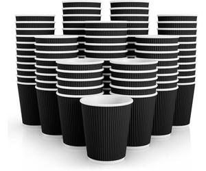ECONX 200 X 8oz Disposable Paper Coffee Cups Without Lid Insulated Triple Wall Ripple Kraft Black for Takeaway Coffee, Tea or Hot and Cold Drinks for Cafes Offices Events or Parties