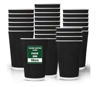 Econx 200 X Takeaway Coffee Cups 16Oz Strong Leak-Proof Disposable Insulated Triple Wall Ripple Black Paper Coffee Cups