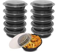 ECONX 24oz Round Plastic Meal Prep Container With Lids Reusable BPA Free in Black | Size: 10 Pack ECONX Black 10 Pack