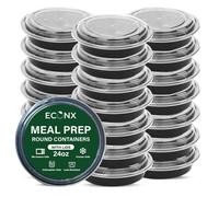 ECONX 24oz Round Plastic Meal Prep Container With Lids Reusable BPA Free in Black | Size: 20 Pack ECONX Black 20 Pack