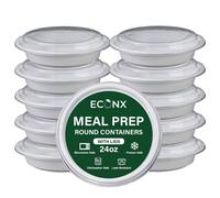 ECONX 24oz Round Plastic White Meal Prep Container With Lid Food Storage Box | Size: 20 Pack ECONX White 20 Pack