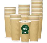ECONX 25 X 20oz Disposable Coffee Cups Triple Wall Ripple Brown Paper Cup | Size: 100 Pieces ECONX Brown 100 Pieces