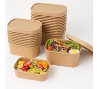 ECONX 25 X Kraft Food Containers with Paper Lids 1000ml Disposable Rectangular Takeaway Box Heavy-Duty | Leakproof and Oil-Proof Kraft Paper Salad Takeaway Box for Lunch Restaurants, Parties