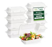 ECONX 250 Pack Clamshell Takeaway Boxes 9x6 Inch Bagasse 1 Compartment