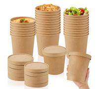 Econx 26Oz Disposable Paper Soup Cups Food Containers With Lids Paper Bowl Brown Kraft Takeaway Tubs X 50Pk