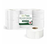 ECONX 2Ply Mini Soft Jumbo Toilet Rolls Pack of 12-60mm Core White 150m Per Roll - Made from Recycled Materials - Suitable for All Jumbo Dispenser for Washrooms, Offices, Home and Commercial Use