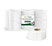 ECONX 2Ply Mini Soft Jumbo Toilet Rolls Pack of 12-76mm Core White 150m Per Roll - Made from Recycled Materials - Suitable for All Jumbo Dispenser for Washrooms, Offices, Home and Commercial Use