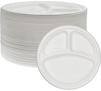ECONX 3 Compartment Bagasse Plates 10 Inch Disposable Compostable Dinner Party Plates Heavy Duty Clamshell Eco Friendly Plates Perfect for Everyday USE Party Picnic BBQ (50)