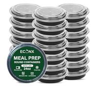 ECONX 30 X 24oz Black Base Round Plastic Meal Prep Container With Lids - Reusable BPA Free Food Containers with Airtight Lids - Microwavable, Freezer and Dishwasher Safe Ideal Stackable Salad Bowls
