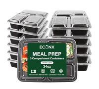 ECONX 30 X 34oz Meal Prep Containers Reusable 3 Compartment BPA Free Plastic Food Storage Trays Airtight Lids Microwavable, Freezer Dishwasher Safe Stackable Bento Lunch Boxes Food Containers