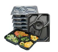 ECONX 30 X 5 Compartment Takeaway Container Meal Prep Containers - Microwavable and Freezer Safe BPA Free PP Plastic Black Lunch Take Away Box Food Storage Box with Lid Bento Takeout Boxes