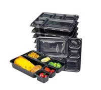 ECONX 30 X 6 Compartment Takeaway Container Meal Prep Containers - Microwavable and Freezer Safe BPA Free PP Plastic Black Lunch Take Away Box Food Storage Box with Lid Bento Takeout Boxes