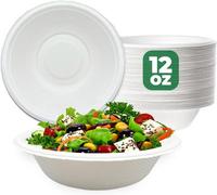 Econx 300 Pack Biodegradable Bagasse Bowls 12Oz White Disposable Party Bowls 360Ml For Picnic Catering Bbq
