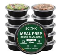 ECONX 32oz Round Plastic Meal Prep Container With Lids Reusable BPA Free in Black | Size: 10 Pack ECONX Black 10 Pack