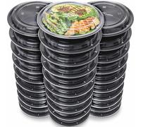 Econx 32Oz Round Black Plastic Meal Prep Container With Lids Reusable Bpa Free Food Containers Pack Of 30