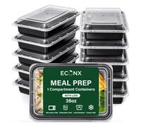 Econx 38Oz 1 Compartment Meal Prep Food Containers With Airtight Lids Reusable Bpa Free Plastic Bento Lunch Boxes X 10Pk