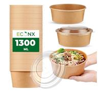 ECONX 46oz 1300ml Kraft Salad Paper Bowls with Lids 50 Pcs Disposable Takeaway Bowls Salad Food Container for Hot Cold Food Leakproof Soup Containers for Business, Restaurant