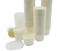 Econx 4Oz White Kraft Paper Sauce Pots With Plastic Lids Round Container For Sauces, Dips Pack 50