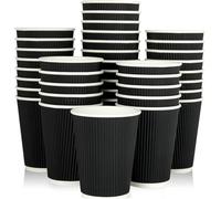 ECONX 50 X 12oz Disposable Coffee Cups Insulated Triple Wall Ripple Kraft Black Paper Coffee Cups for Takeaway Coffee, Tea or Hot and Cold Drinks for Cafes Offices Events or Parties