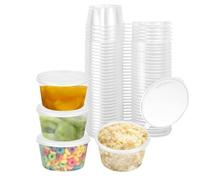ECONX 50 X 2oz Hinged Sauce Pots Round Plastic Containers with Lids - BPA-Free, Leakproof Reusable Deli Portion Pots With Lids For Dips, Chutney, Sauces, Ketchup, Takeaways, Restaurant