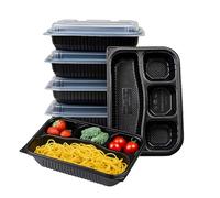 ECONX 50 X 4 Compartment Takeaway Container Meal Prep Containers - Microwavable and Freezer Safe BPA Free PP Plastic Black Lunch Take Away Box Food Storage Box with Lid Bento Takeout Boxes