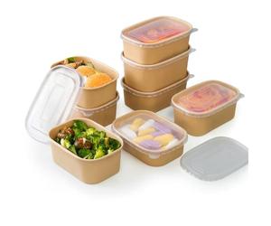 ECONX 50 X 650ml Kraft Food Containers with Plastic Lids PP Rectangular Takeaway Food Box Heavy-Duty | Leakproof and Oil-Proof Kraft Paper Salad Box Bowls Deli Tubs for Lunch Restaurants, Parties