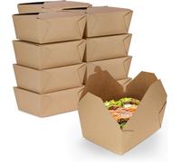 ECONX 50 X No.4 Kraft Food Takeaway Snack Box 2800ml (98oz) - Leak-Proof, Durable - Food Container Boxes Lunch Meal Noodles Salad Rice Pasta Perfect For Takeout, Meal Prep, BBQ, Restaurants